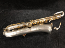 Vintage 1913 Buescher True Tone Baritone Sax in Original Silver and Gold Plate, Serial #22401